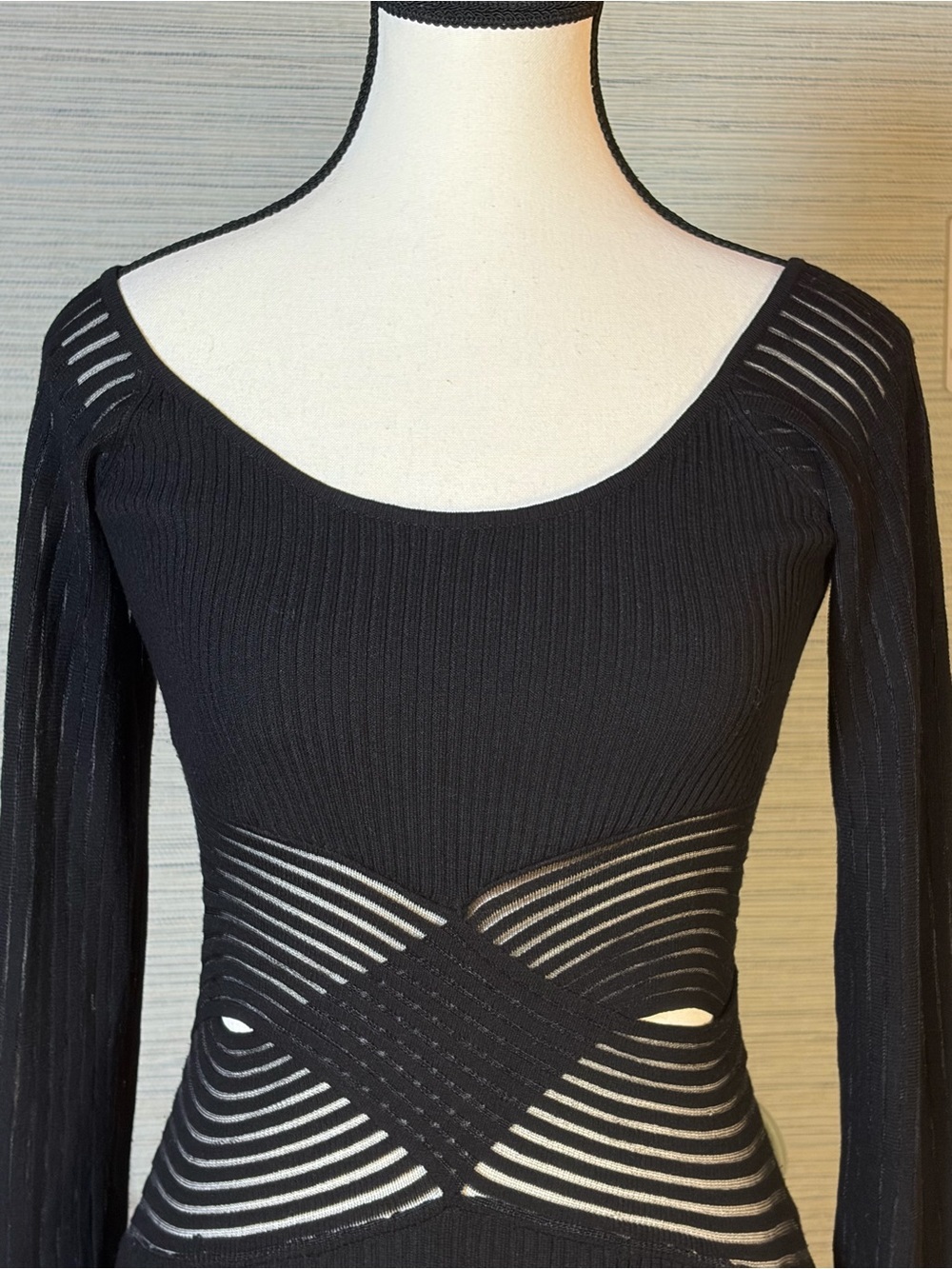SOVERE Tilt Knit Midi Dress Black Women’s Size M Sweater Long Sleeve Bodycon - Picture 5 of 10